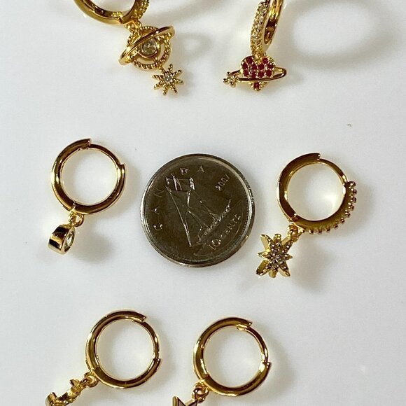 6 Gold Plated Sterling Silver Planets and Stars Earrings - Picture 7 of 7